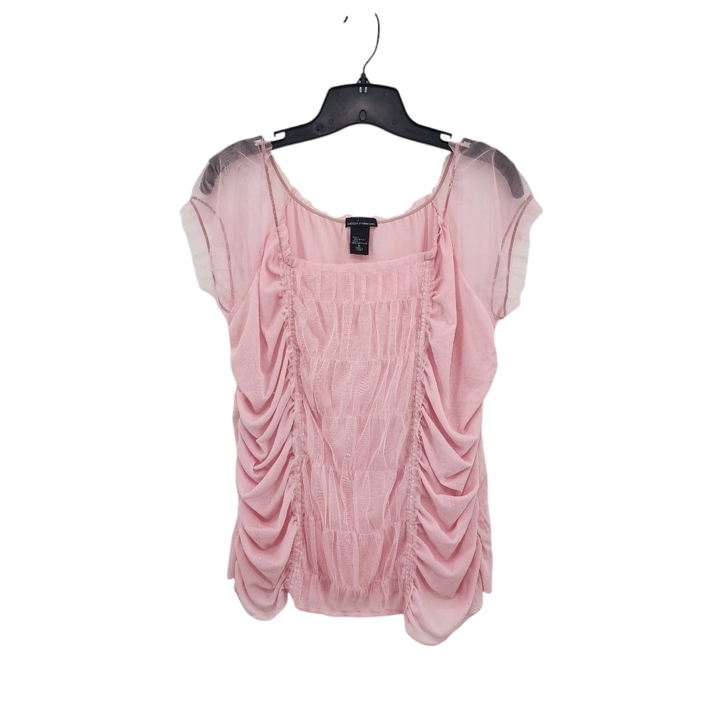 Moda International Pink Ruffled Short Sleeve Blouse